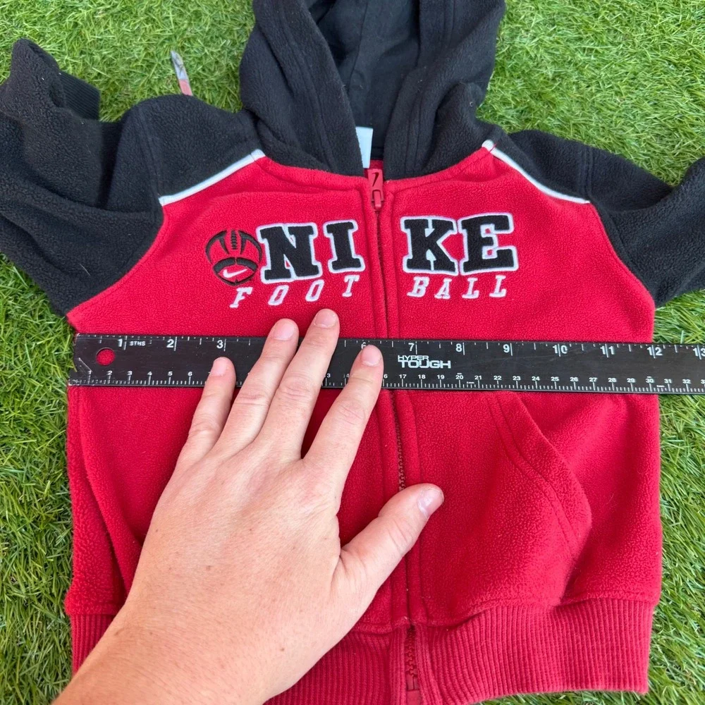 Vtg Y2K Nike Football Fleece Zip Up Hoodie Red Black White Infant Size 12 Months